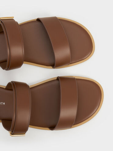 รองเท้าแตะดีไซน์สายคาดแบบคู่รุ่น Dove, สีดาร์คบราวน์, hi-res