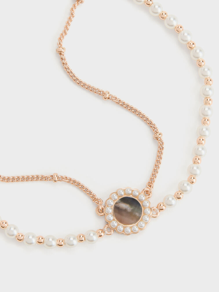 Pearl & Gemstone Double-Chain Bracelet, Grey, hi-res