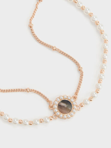 Pearl & Gemstone Double-Chain Bracelet, Grey, hi-res