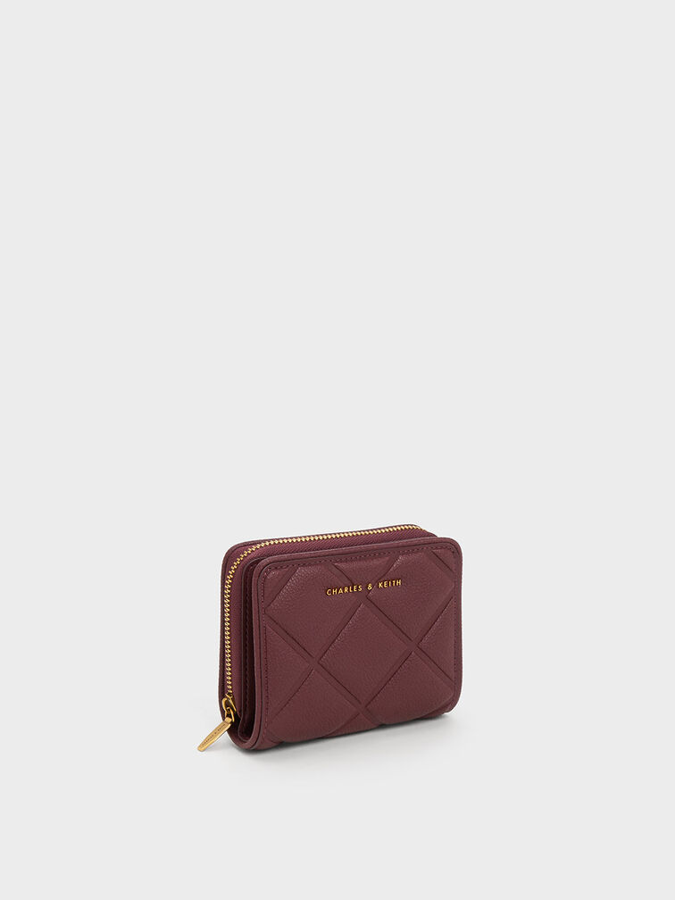 Anwen Quilted Zip-Around Wallet, สีเบอร์กันดี, hi-res