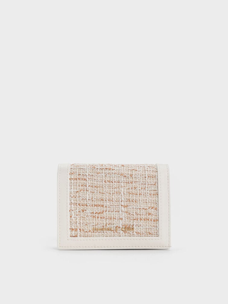 Tweed Snap Button Mini Short Wallet, White, hi-res