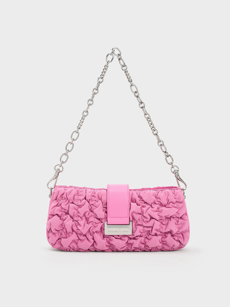 Ruched Nylon Chain Handle Bag, , hi-res
