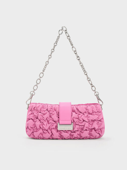 Ruched Nylon Chain Handle Bag, , hi-res