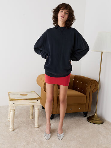 รองเท้าเปิดส้นทรงเตารีดดีเทลส้นแต่งแต้มประปรายพร้อมดีไซน์เอฟเฟกต์ย่นแบบเมทัลลิค, สีเงิน, hi-res