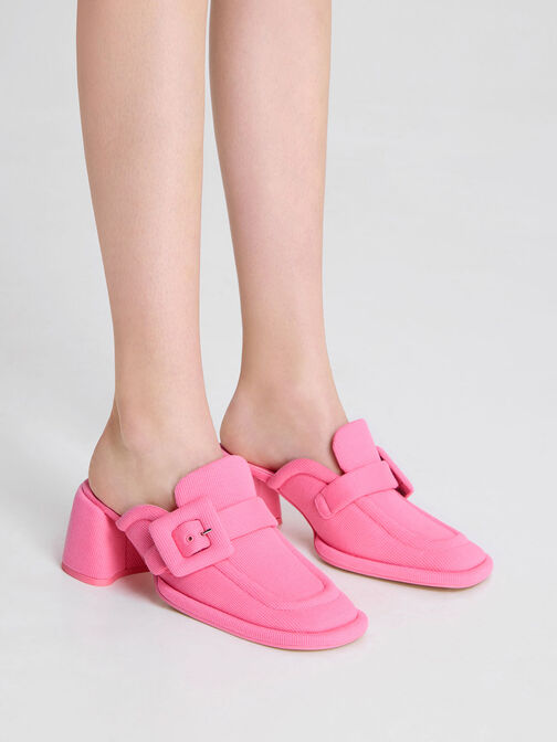 Sinead Woven Buckled Loafer Mules, สีชมพู, hi-res