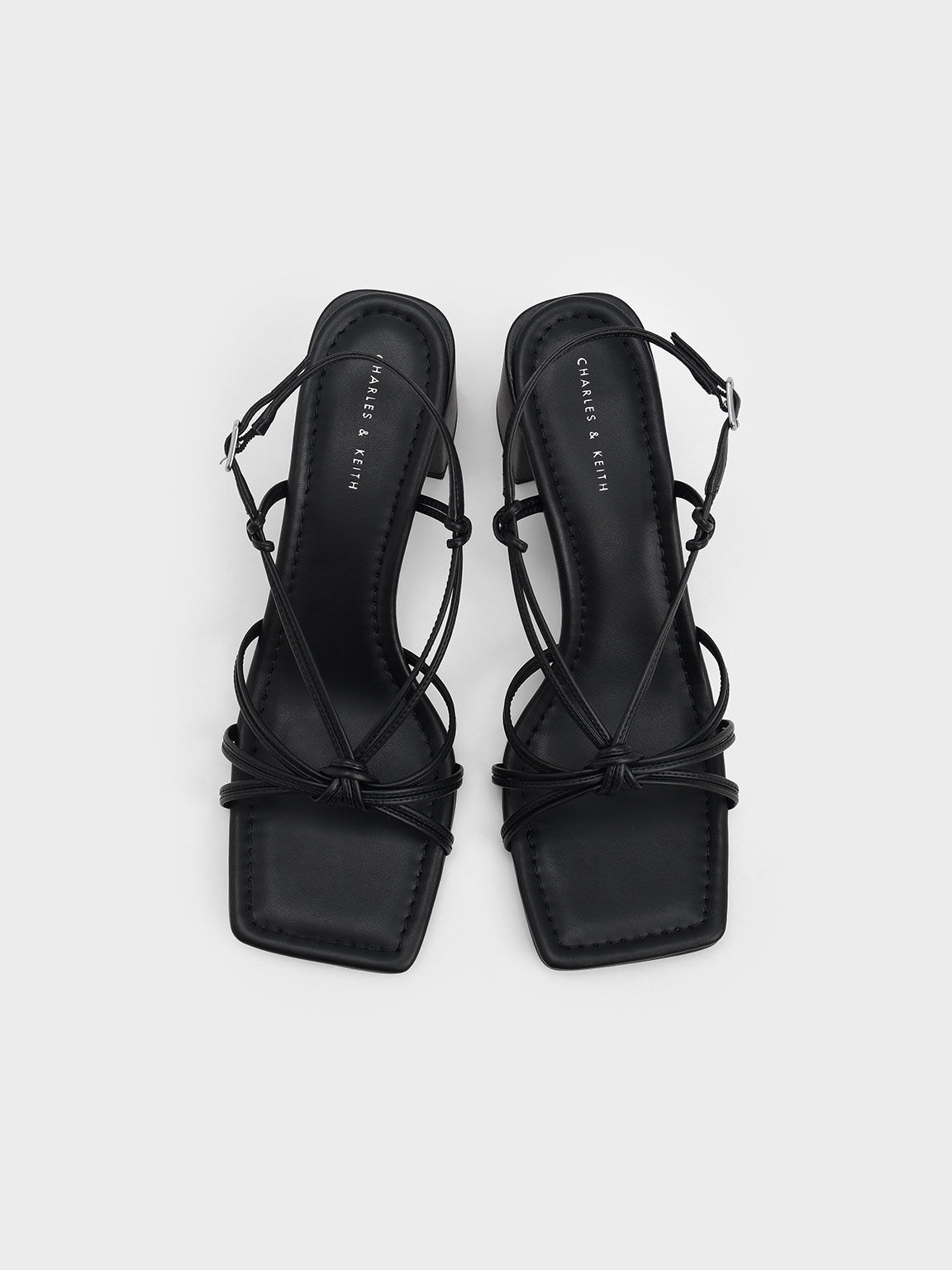 Knotted Slingback Heeled Sandals, Black, hi-res
