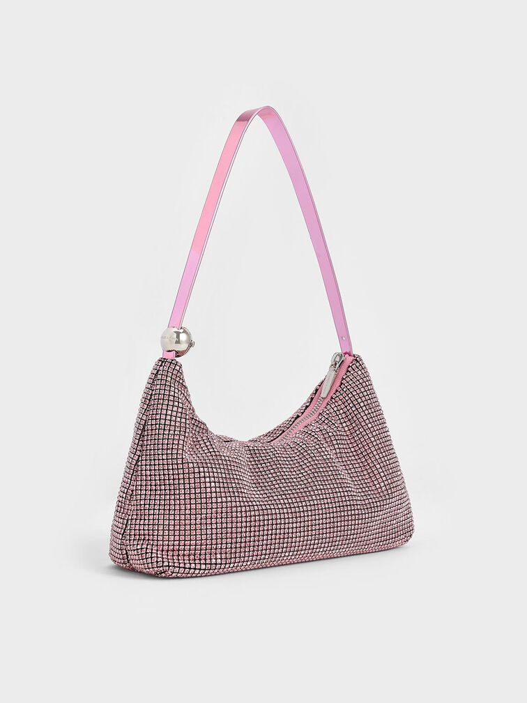 Crystal-Embellished Two-Way Bag, Pink, hi-res