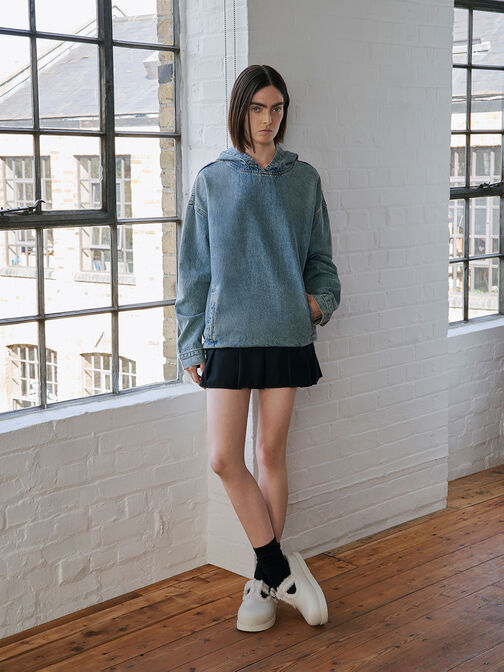 Fur-Trim Buckled Mules, , hi-res