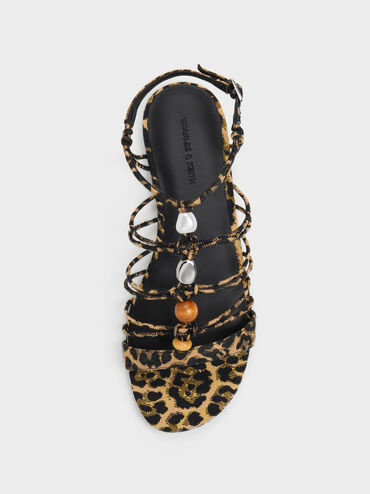 Georgie Leopard-Print Bead Strappy Sandals, Animal Print Natural, hi-res
