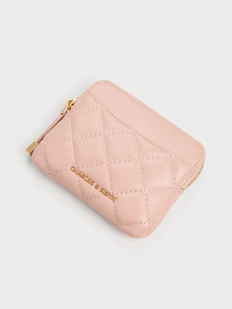 Alva Quilted Top-Zip Card Holder, Pink, hi-res