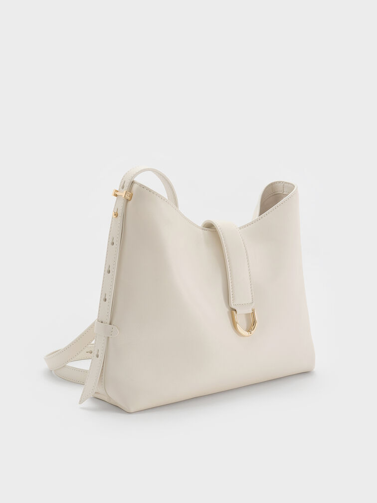 กระเป๋าโฮโบหนังแท้ตกแต่งเข็มขัดรุ่น Gabine, สีเอ้กเชลล์ครีม, hi-res