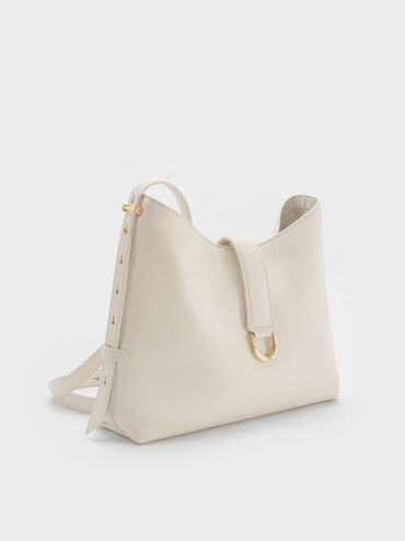 กระเป๋าโฮโบหนังแท้ตกแต่งเข็มขัดรุ่น Gabine, สีเอ้กเชลล์ครีม, hi-res