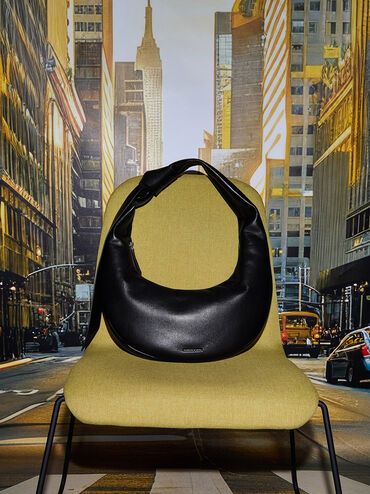Toni Knotted Crescent Hobo Bag, Noir, hi-res