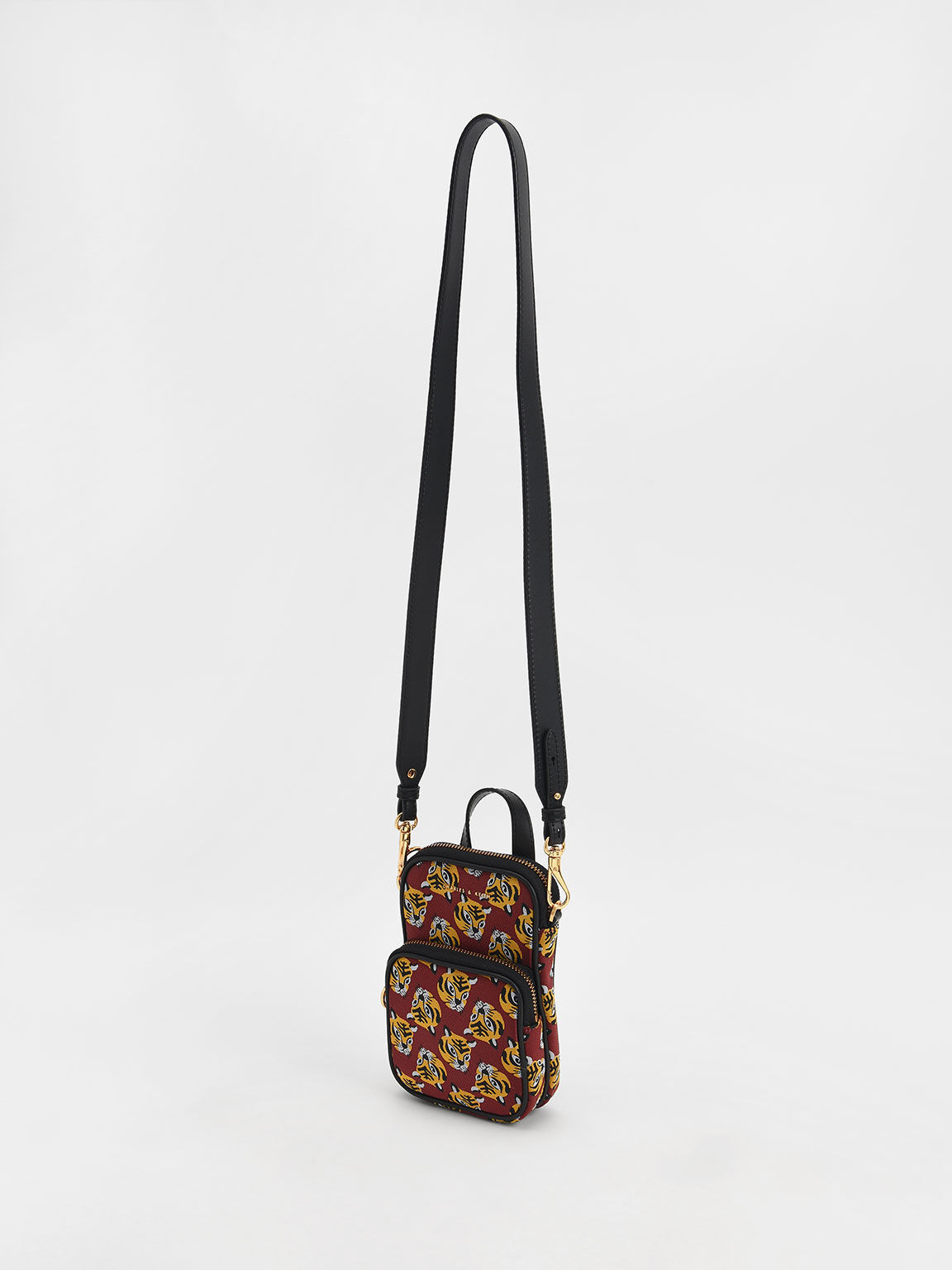 Lunar New Year Collection: Tiger Print Jacquard Long Crossbody Bag, Red, hi-res