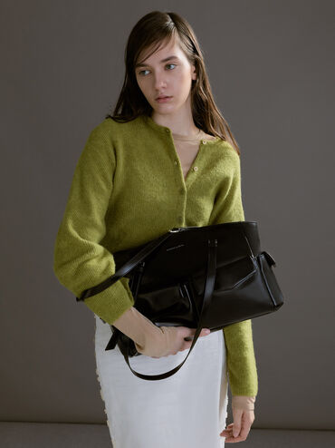 กระเป๋าโท้ทรุ่น Rachel, สีดำอะไหล่สีเงิน, hi-res