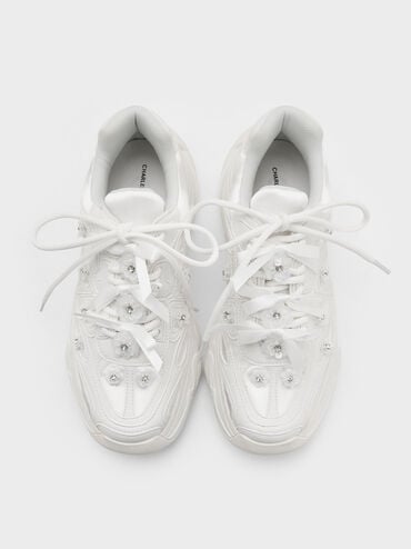 Gaskell Flower-Embellished Chunky Sneakers, White, hi-res