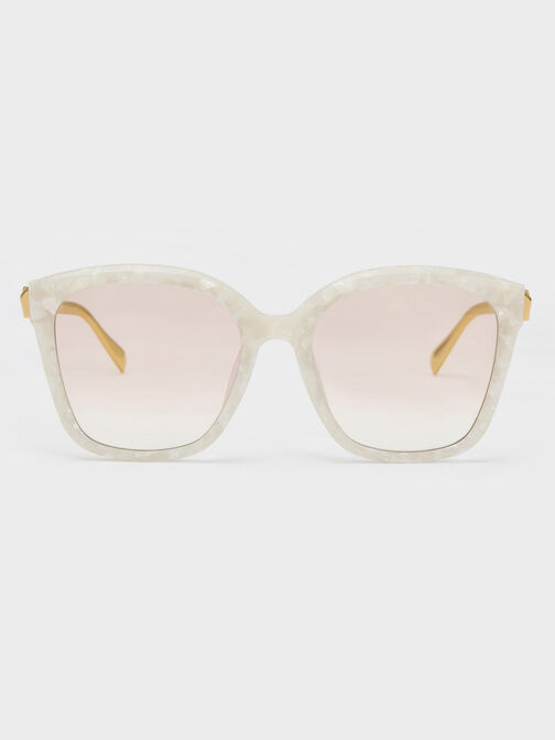 Oversized Square Acetate Sunglasses, สีครีม, hi-res