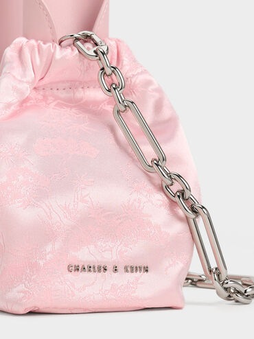 Ally Satin Floral-Print Ruched Bag, Pink, hi-res
