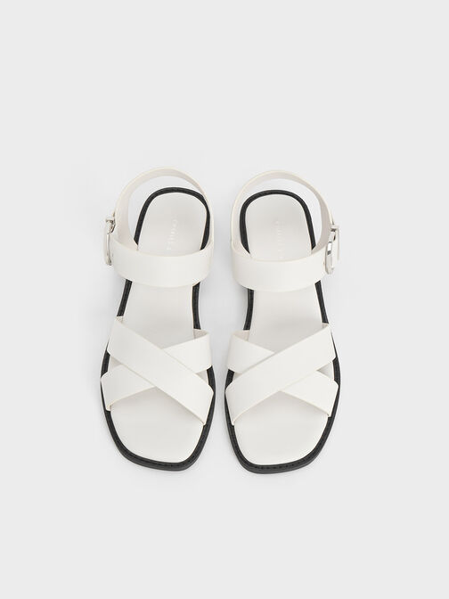 Crossover Strap Sandals, สีขาว, hi-res