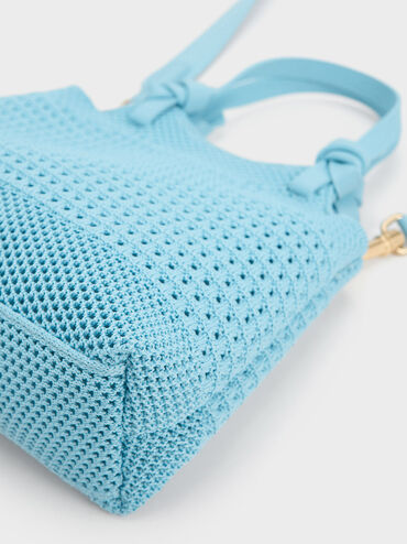 Ida Knotted Handle Knitted Tote Bag, Light Blue, hi-res