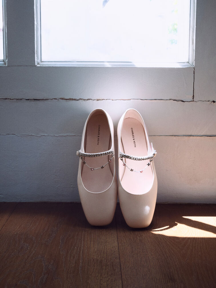 Double-Chain Charm Mary Jane Flats, Pink, hi-res