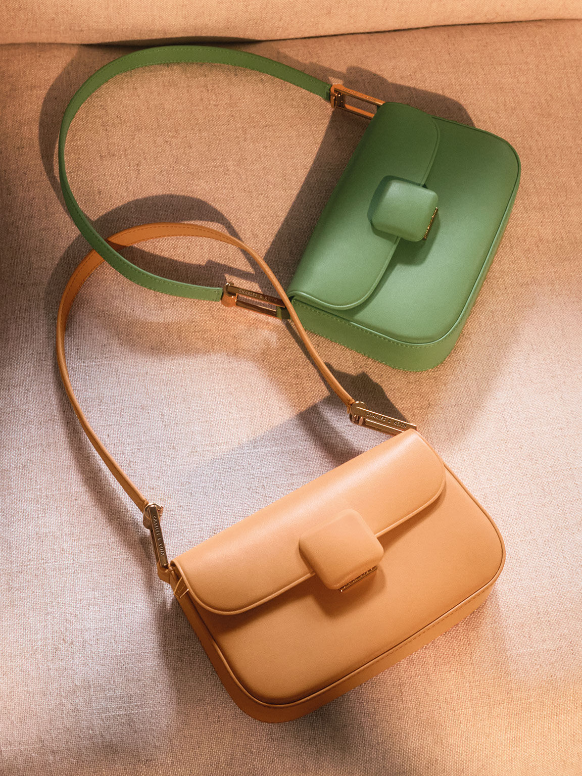 Koa Square Push-Lock Shoulder Bag, Orange, hi-res