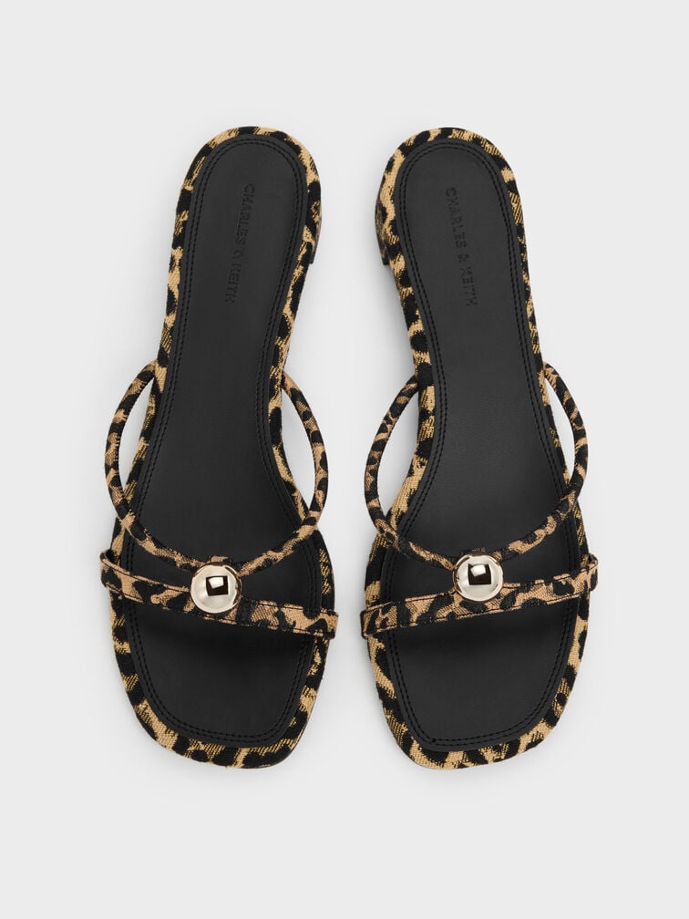 Georgie Leopard-Print Metal-Ball Heeled Sandals, Animal Print Natural, hi-res