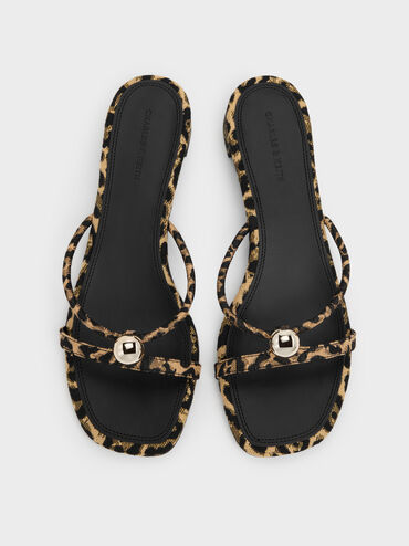 Georgie Leopard-Print Metal-Ball Heeled Sandals, Animal Print Natural, hi-res