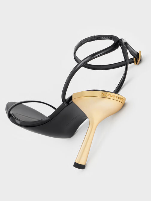 Metallic Stiletto-Heel Ankle-Strap Sandals, Black Boxed, hi-res