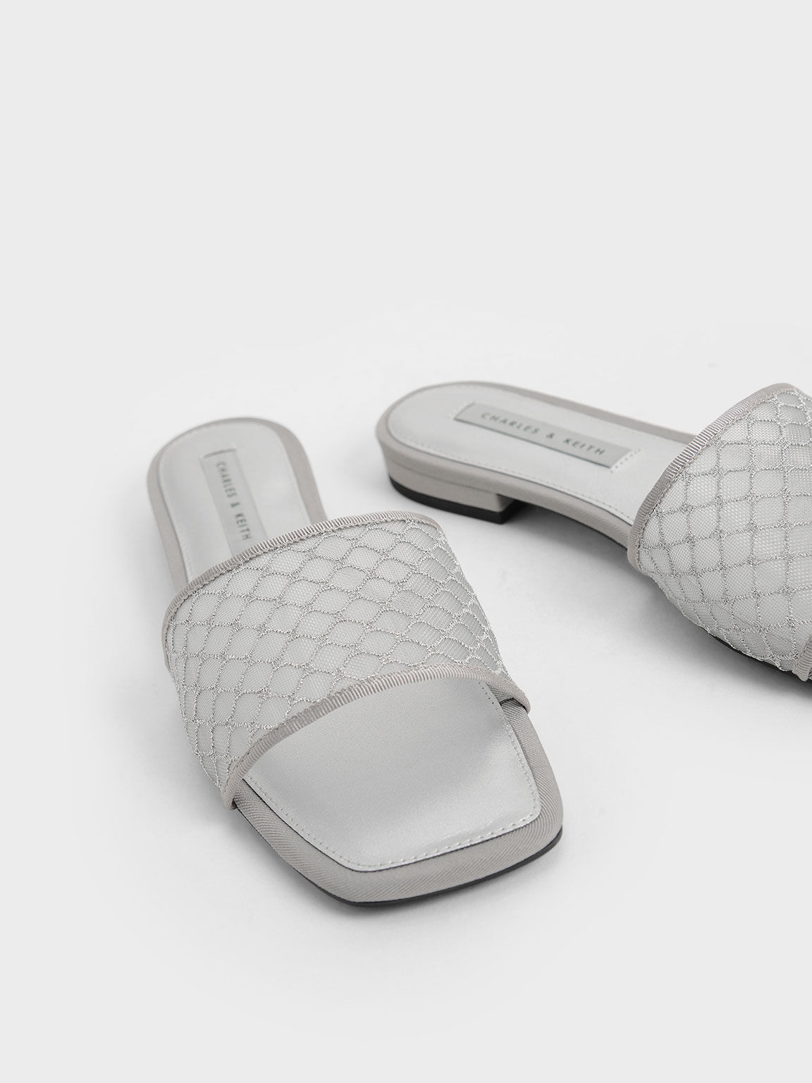 Mesh & Grosgrain Slide Sandals, Silver, hi-res