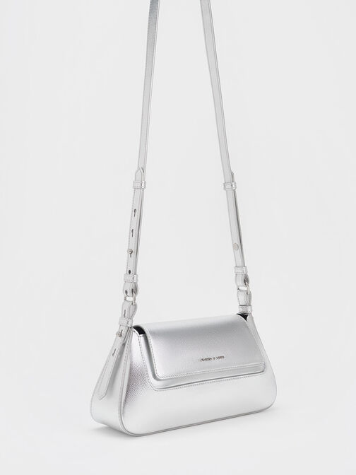 Olivia Metallic Trapeze Shoulder Bag, สีเงิน, hi-res