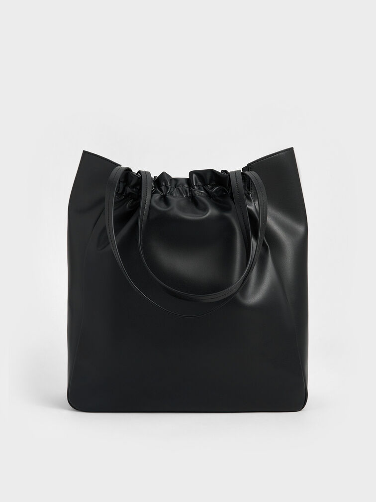 Brigette Ruched Tote Bag, Noir, hi-res