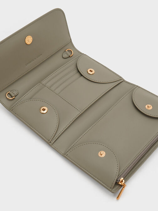 Magnetic Front Flap Long Wallet, Khaki, hi-res