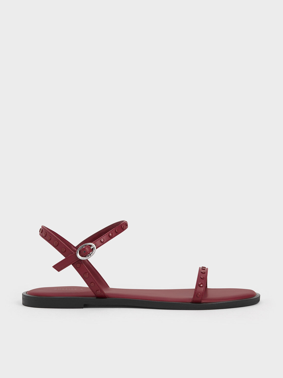 Burgundy strappy flat sandals on sale