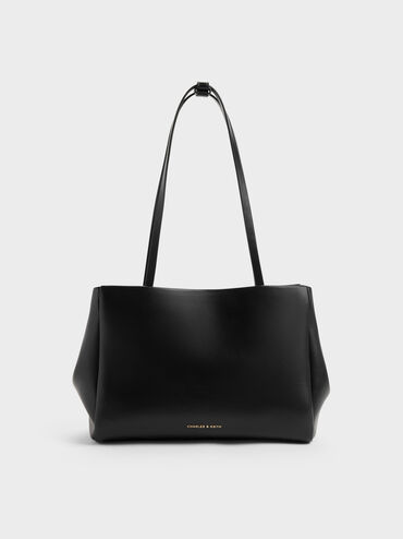 Halsey Ruched Tote Bag, Black, hi-res
