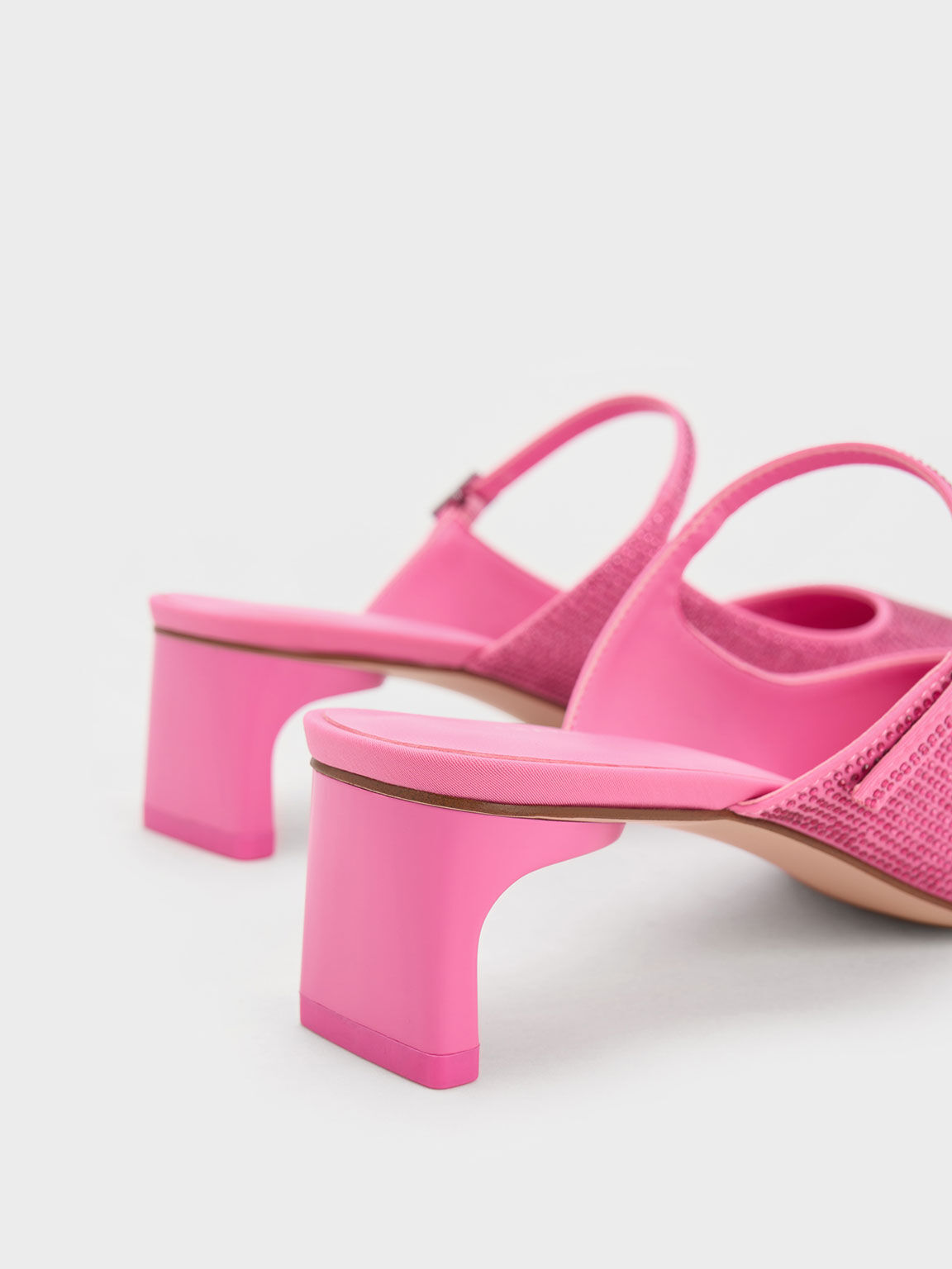 Pink Gem-Embellished Blade Heel Mules - CHARLES & KEITH TH