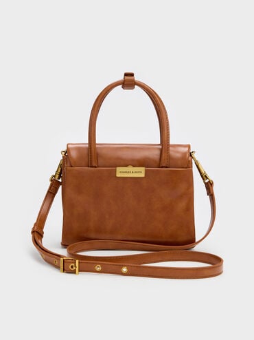 กระเป๋าโท้ทมินิดีเทลตัวล็อคแบบหมุนรุ่น Kerry, สีดิสเทรสด์แทน, hi-res