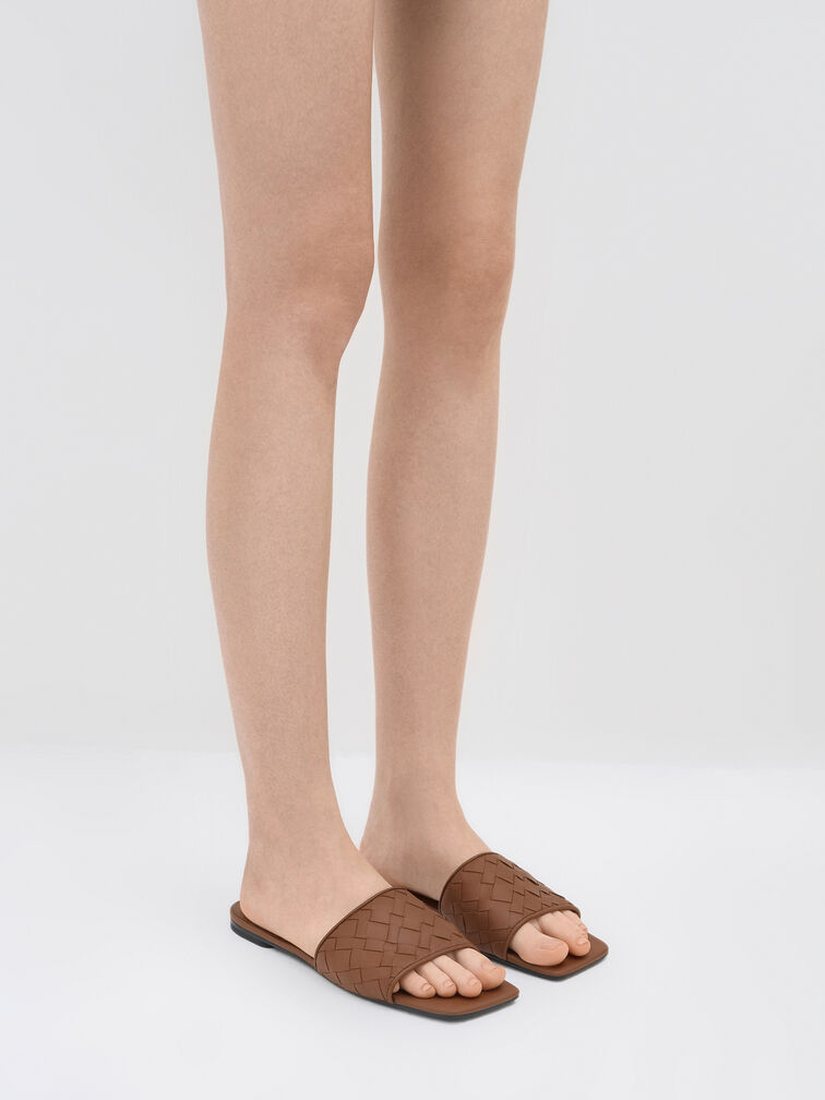 Ivette Woven Slide Sandals, Caramel, hi-res