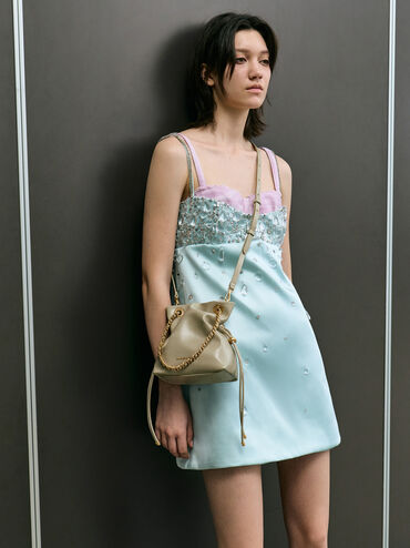 กระเป๋าสะพายข้างดีไซน์สายถักแบบคู่รุ่น Arya, สีเพลโอลีฟ, hi-res