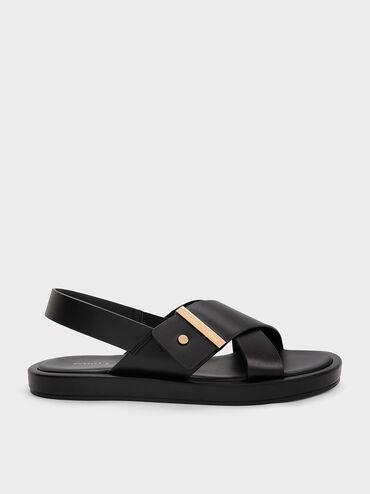 Crossover Back Strap Sandals, สีดำ, hi-res