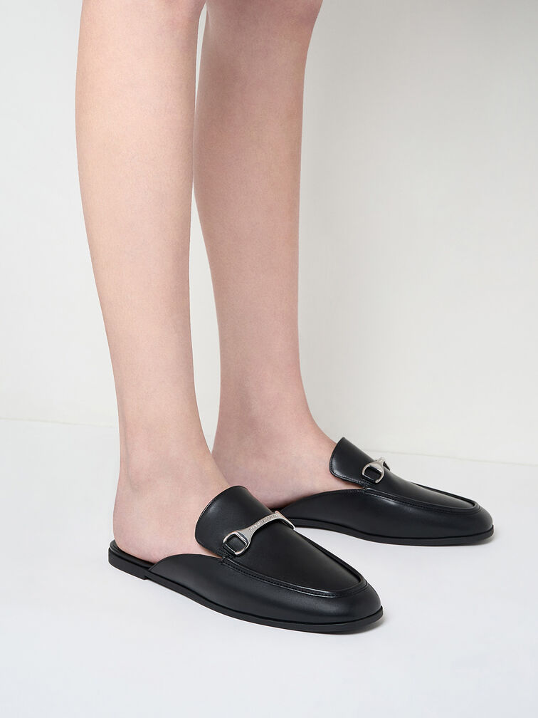 Leslie Metallic-Accent Mules, Black, hi-res