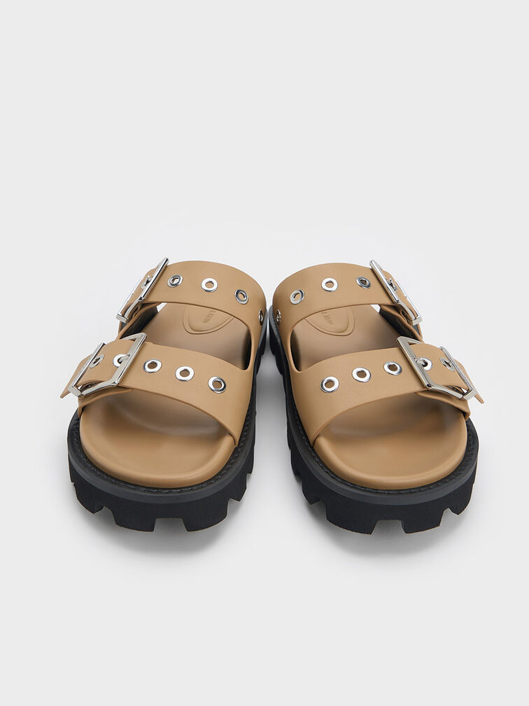Trill Grommet Double-Strap Sandals, Camel, hi-res