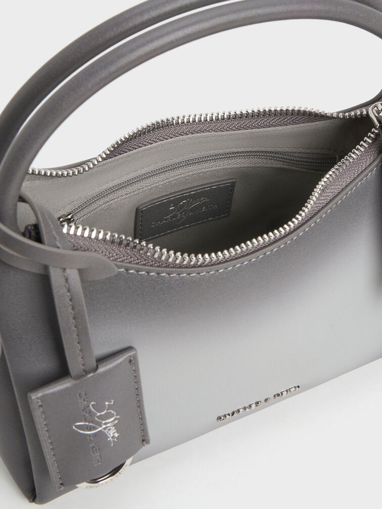 Hazel Burnished Bow Top Handle Bag, Grey, hi-res