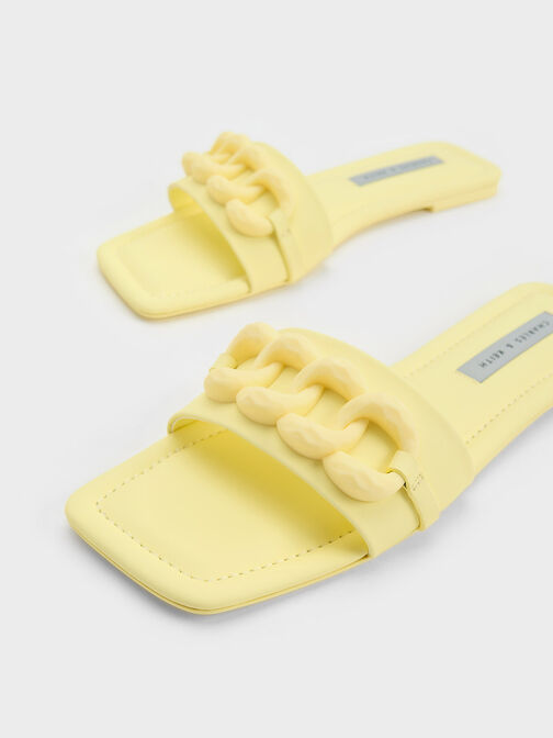 Chunky Chain-Link Slide Sandals, สีเหลือง, hi-res