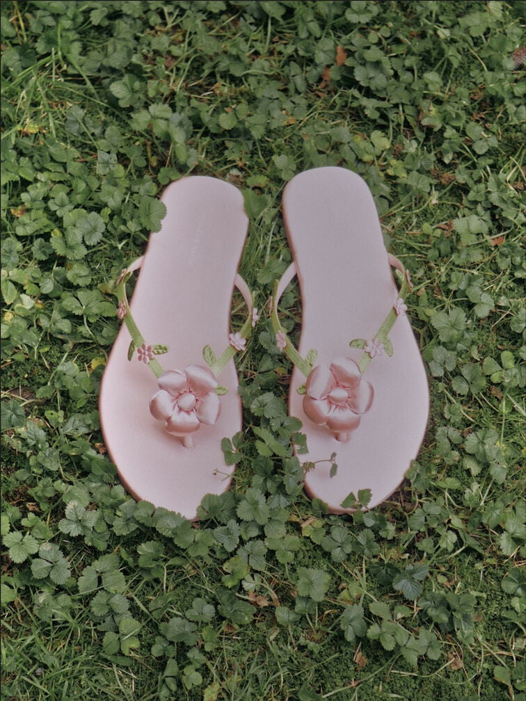 Puffy Flower Thong Sandals, Pink, hi-res