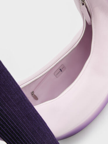 กระเป๋าโฮโบทรงพระจันทร์เสี้ยวดีเทลผูกปมไล่เฉดสีรุ่น Toni, สีม่วง, hi-res