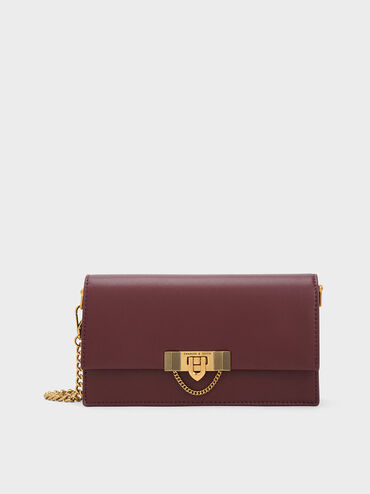 Tallulah Metallic Push-Lock Wallet, สีเบอร์กันดี, hi-res