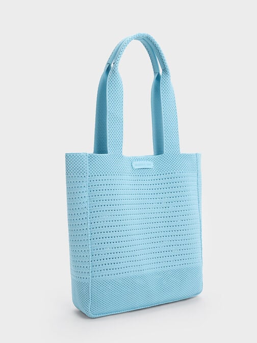 กระเป๋าโท้ทงานถักรุ่น Ida, สีฟ้าอ่อน, hi-res