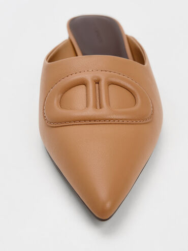 Oval Stitch-Trim Pointed-Toe Mules, สีคาเมล, hi-res