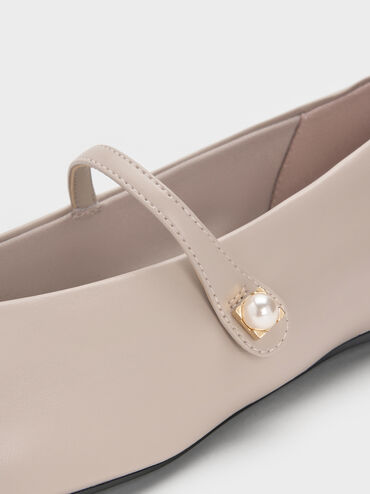 Marie Pearl Mary Jane Flats, Taupe, hi-res